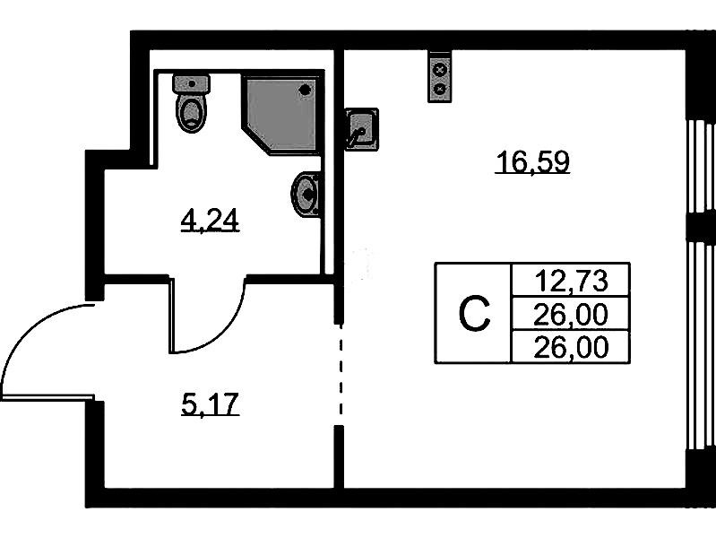 Квартира студия 26 м², 1/11 эт., ЖК «Новое Колпино»